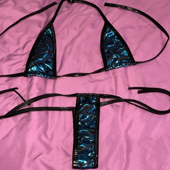 EVAbaby Women's Halterneck Micro Thong Bikini 2 Piece Swimsuit Mini Tie Side PU - Picture 7 of 9